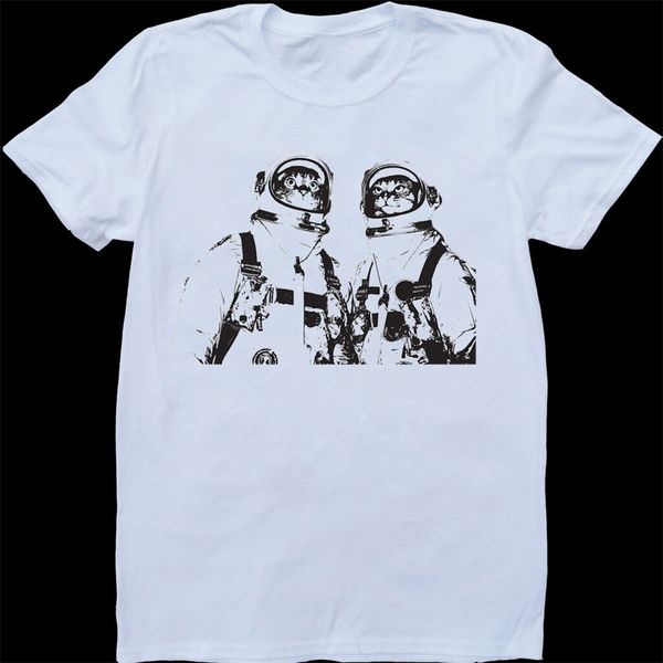 

кошки астронавты белое сшитое t-shirt сыпучего размера tee shirt
