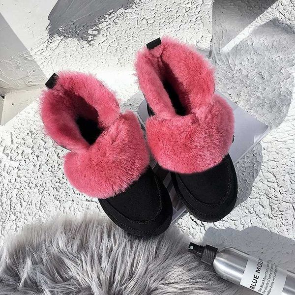 

2020 new winter snow boots for women's shoes genuine leather fur keep warm ankle boots big size 43 bottes femme, Black