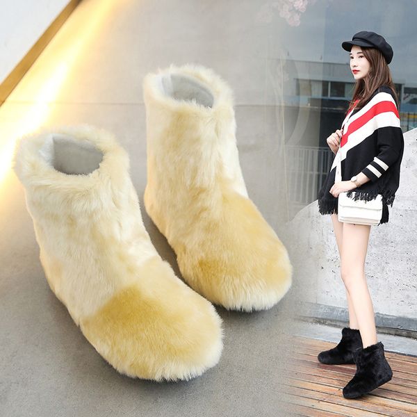 

women's snow boots female 2020 winter new wear wild cotton boots thick bottom plus velvet hair shoes ankle for women, Black