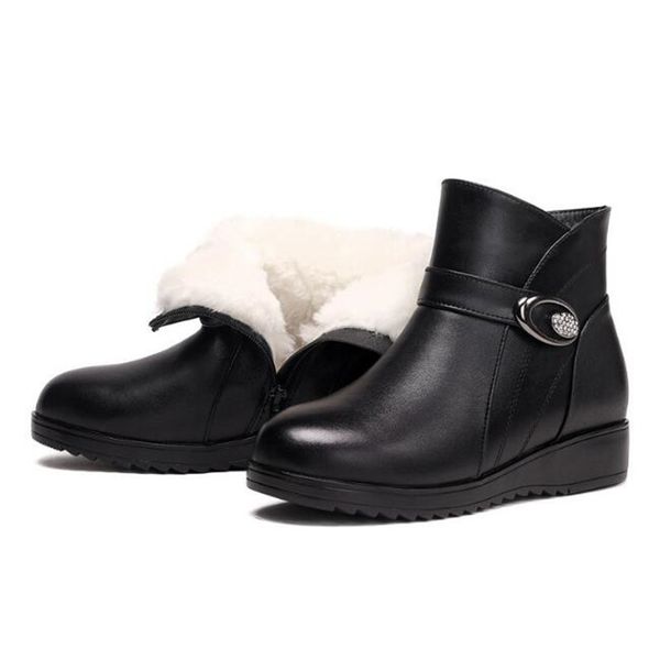 

new winter women boots fashion elegant comfort warm snow boots genuine leather flat wedges non-slip ankle plus size, Black