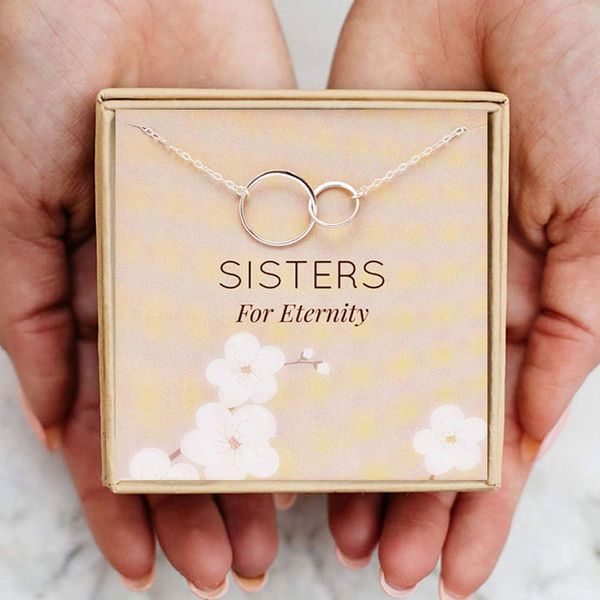 

двойной круг ожерелье женщина sisters для eternity цепных подарков для сестры день рождения jewelry семьи рождественского подарка, Silver