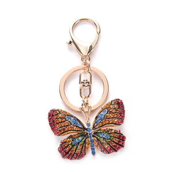 

beautiful butterfly leather keychain full rhinestone alloy key chain for women girl car bag key ring high quality, Silver