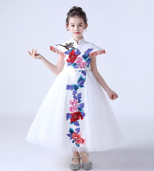 

pretty white tulle applique tea-l flower girls' dresses girl' brithday dresses girls' formal dress holiday dresses custom sz, White;blue