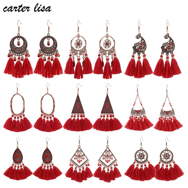 

dangle & chandelier lisa drop earrings for women red tassel fashion bohemian metal 2021 brincos female vintage, Silver