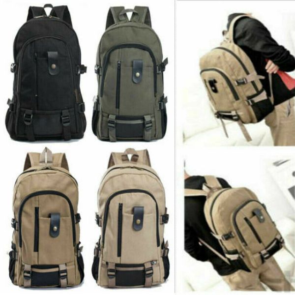 

men's backpack retro vintage canvas hiking travel rucksack satchel school bag