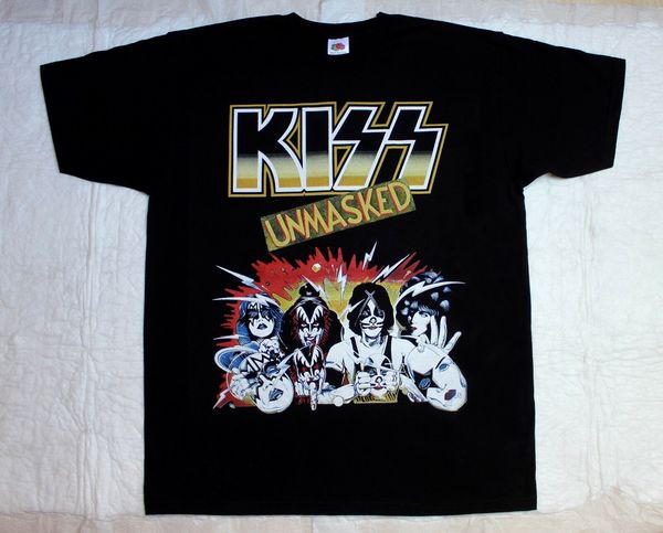 

kiss unmasked hard glam hair rock metal s-xxl new black t-shirt