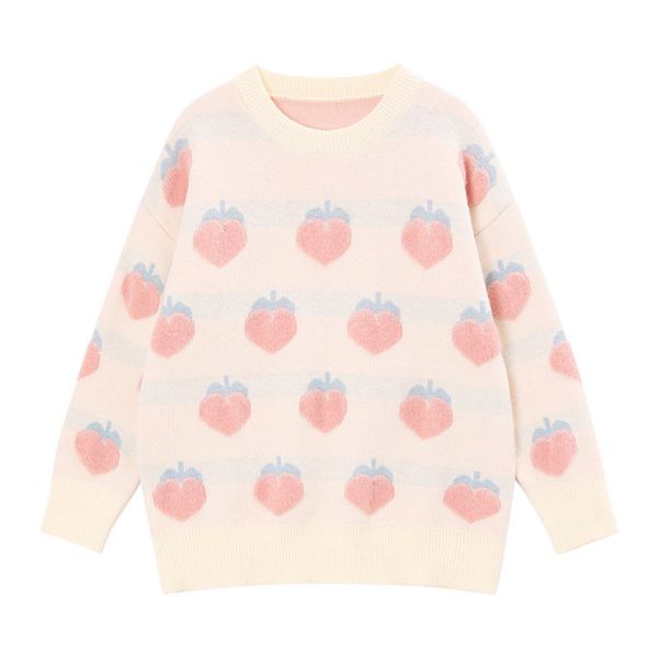 

women pink peach print loose casual sweater 2020 autumn winter new fashion long sleeves pullover o neck knitted jumpers, White;black