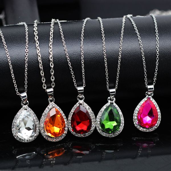 

luxury simple big water drop pendant necklace silver color purple crystal necklace bohemia jewelry for girlfriend drop shopping