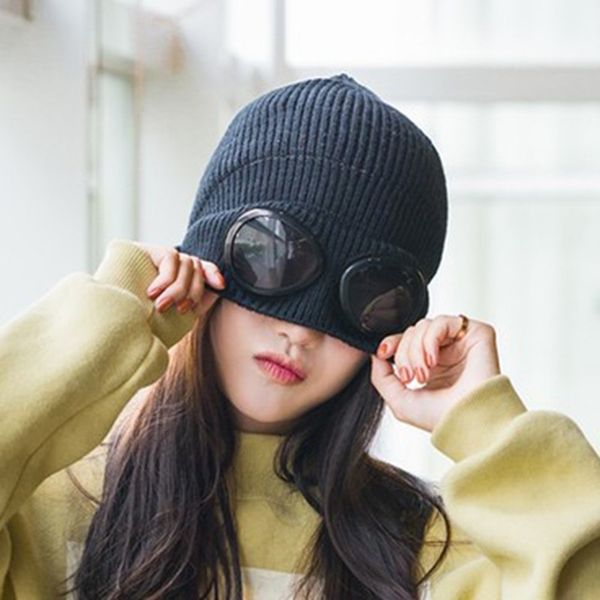 

beanies winter warm knit hats 2021 fashion windproof ski caps with removable glasses thicken sports multi-function