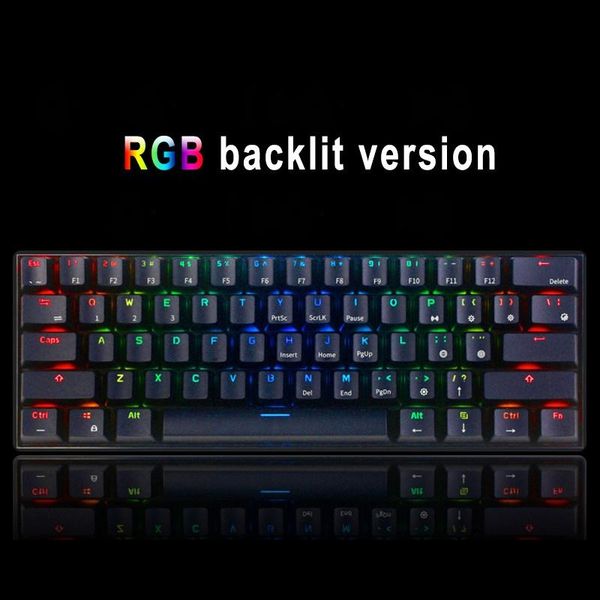 

bluetooth wireless keyboard mechanical gaming keyboards slim 61 keys rgb single backlit backlight support wins/android/ios