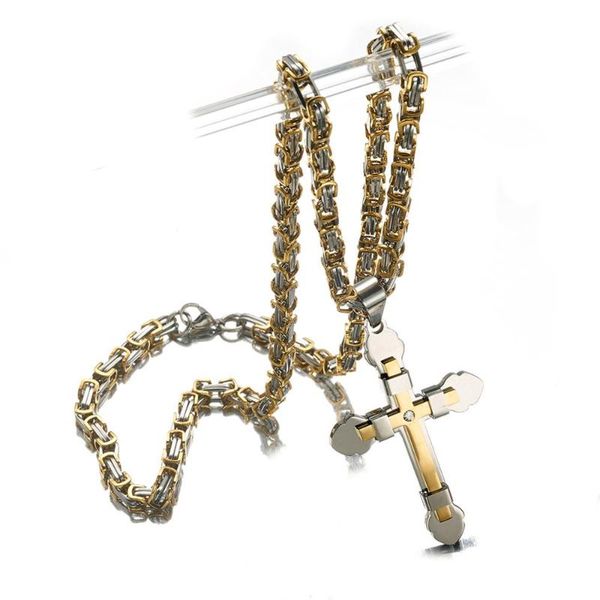 

5mm fashion stainless steel silver color gold men's gift byzantine chain jesus cross crucifix pendant necklace 18"-40