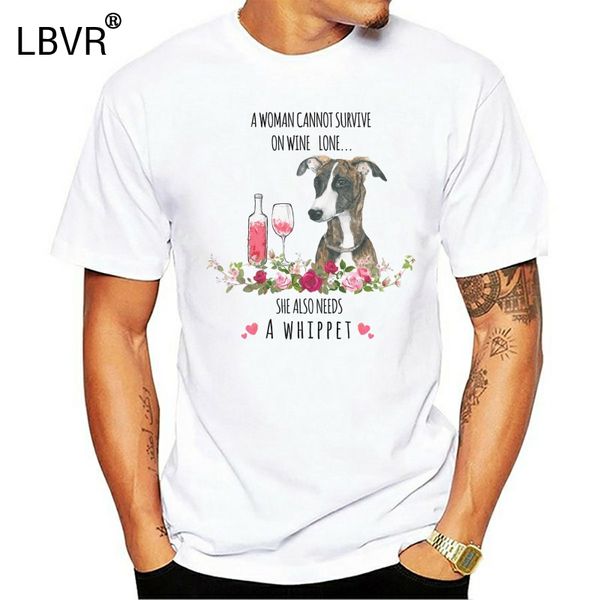 

a woman cannot survive on wine alone - she also needs a whippet - t-shirt