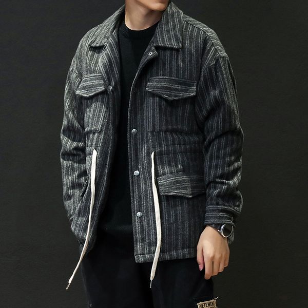 

men's wool & blends 5xl striped trench 2021 winter fashion turn-down collar single breasted pea coat jacket men overcoats 4xl #3013, Black
