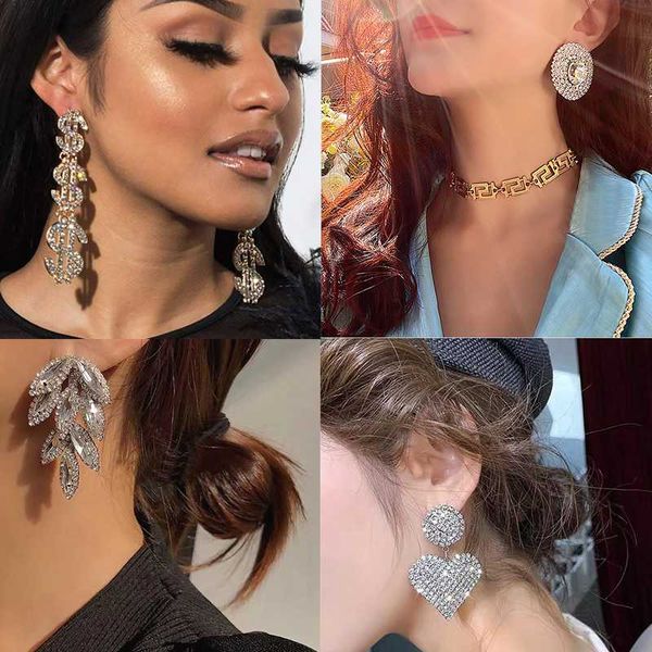 

dangle & chandelier aensoa punk full fashion rhinestone drop earrings for women shiny crystal geometric money luxury jewelry, Silver