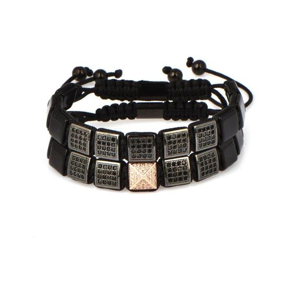 

customize jewelry 10mm black agates square bracelets fashion street taste zircon bracelets for mens & womens pulseras masculina