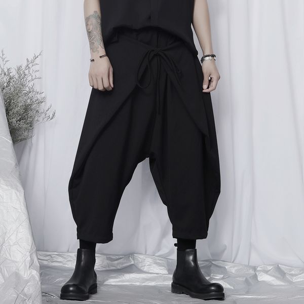 

original new casual pants men's eight-quarter pants men's trendy large size fashion japanese niche wide loose harlan, Black