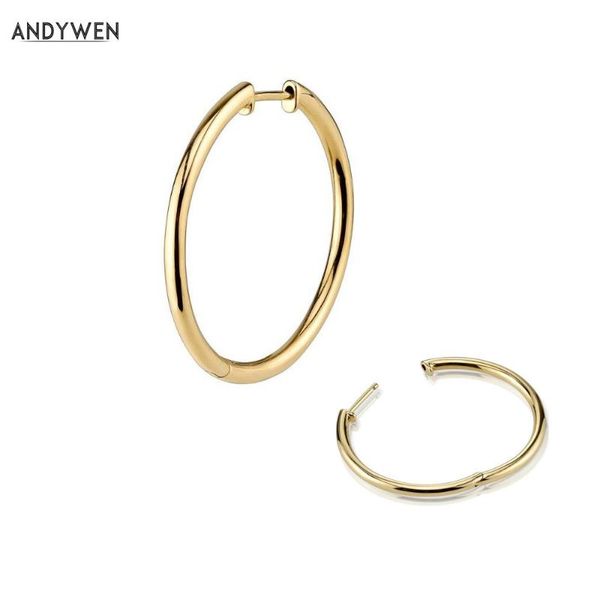 

hoop & huggie andywen 925 sterling silver big slim earring large loops huggies gold plating luxury 2021 fashion women jewelry accessory, Golden;silver