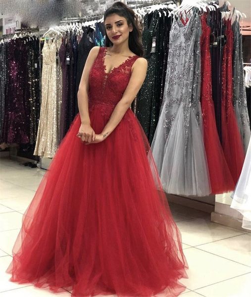 

prom dresses v-neck a-line soft tulle lace applique evening gowns with zipper back vestidos de fiesta de noche, Black