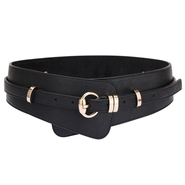 

high belt ladies elastic belt female retro buckle windbreaker down waistband black, Black;brown