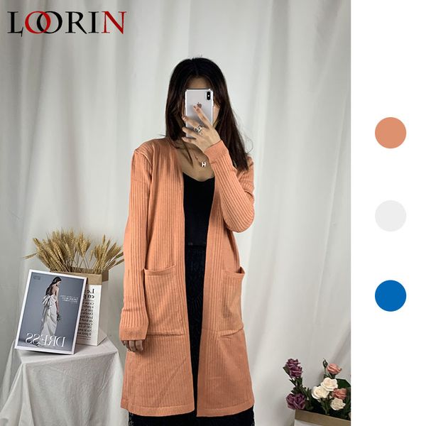 

lorin factory direct sale 2020 autumn winter women knitted casual soft fashion cardigan knitting coat longerkeep sweater, White;black