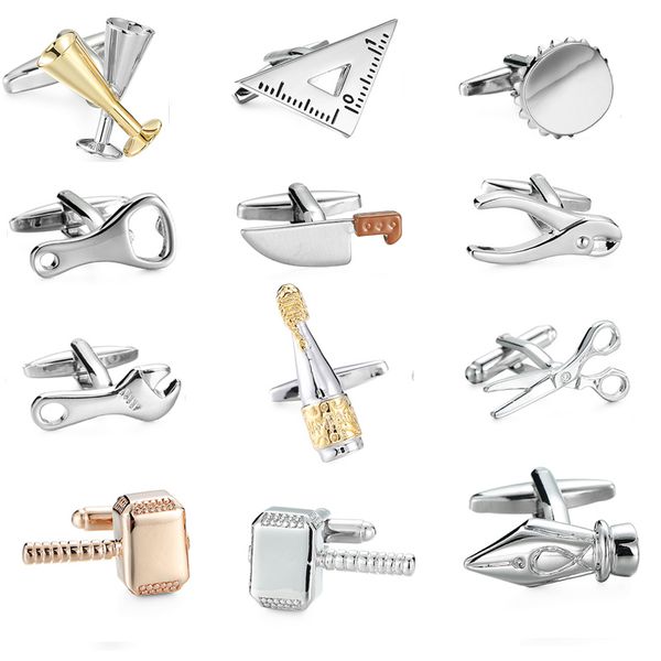 

men's shirt cuff button brand new fashion brand / hammer / spanner bottle kitchen knife scissors cuff links, Silver;golden