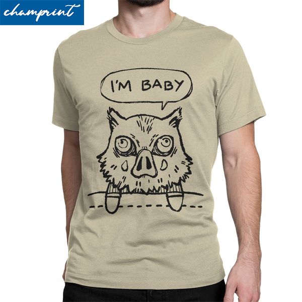 

i'm baby inosuke t shirts men 100% cotton funny t-shirt crewneck demon slayer anime demon blade tees short sleeve clothes summer