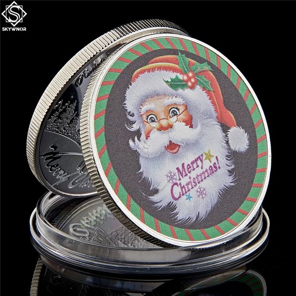

cute santa claus decorating figurines craft silver collectible coin children gifts w/ capsule protection