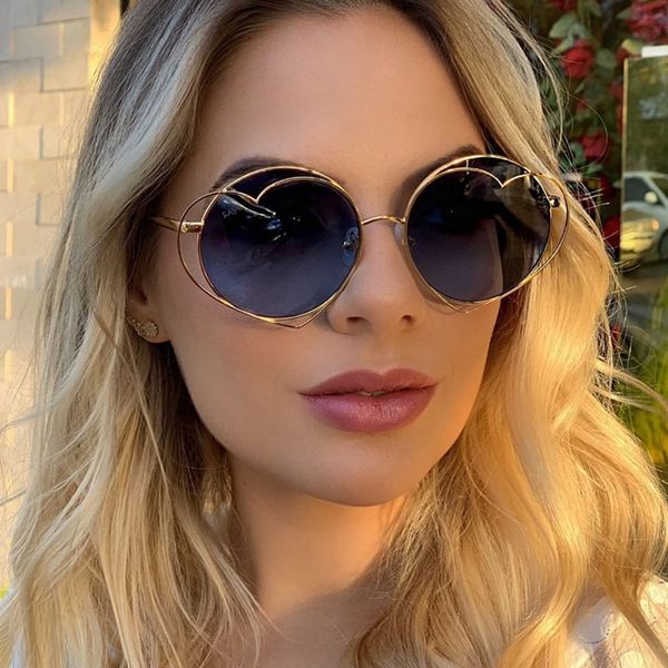 

new brand heart shaped sunglasses women men hollow frame driving glasses female trendy fashion street shades round eyewear uv400, White;black