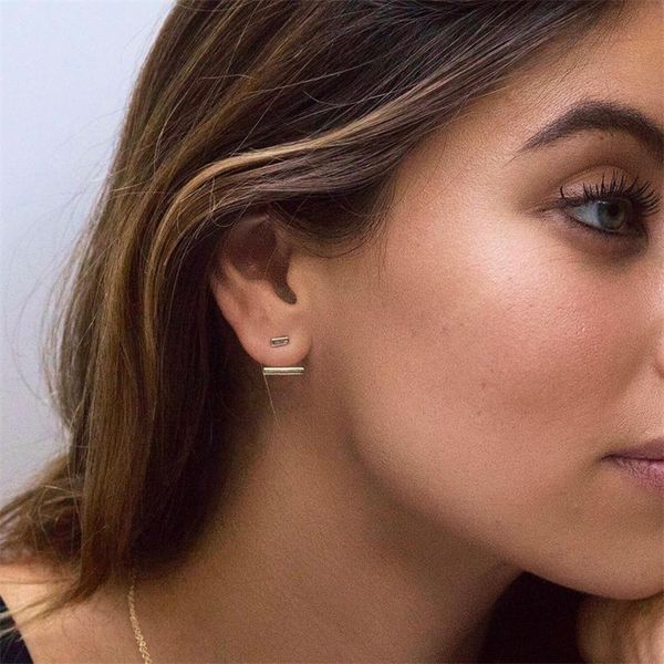 

AprilGrass Brand Geometric Metal Stick Earring Tarnish Resistant Small Stud Earrings for Women 925 Sterling Silver Earrings Wedding Jewelry