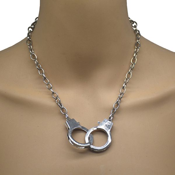 

double round circle lasso chain choker handcuffs pendant charm necklace cool collar statement necklaces, Silver