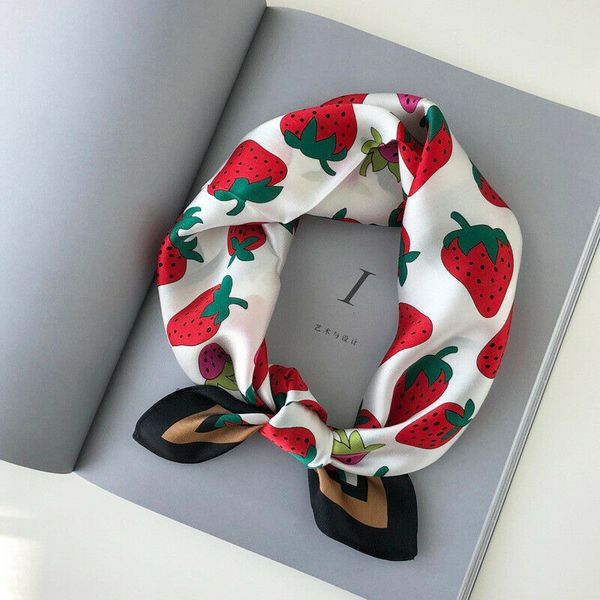

strawberry print scarf bandana 100% silk neckerchief women fashion kerchief for women girls gift 53x53cm / 20.8 inches, Blue;gray