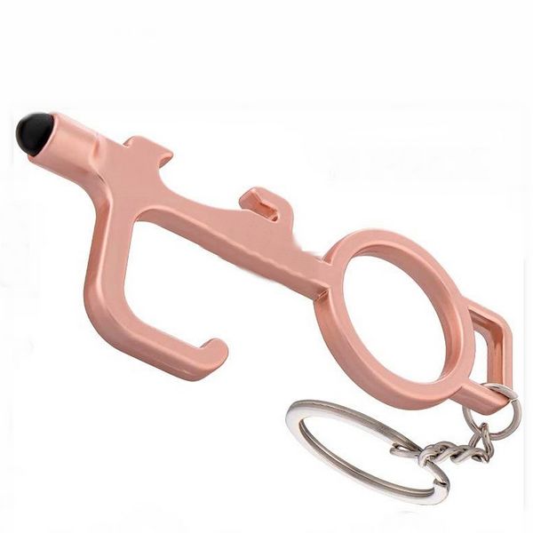 

portable door handle contactless safety door opener safety protection phone touch screen opener corkscrew keychain, Silver