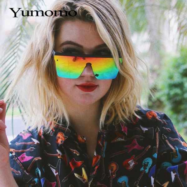 

oversized square sunglasses ladies big frame fashion flat-color lenses one men's gradient gafas visor uv400, White;black