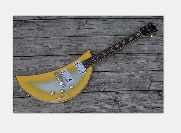 Rare Personalizado Kawai Moonsult Metal Amarelo Prata Guitarra Elétrica Abalone Body Bonding, as fases de Lua Inlay, Hardware Coreano Chrome