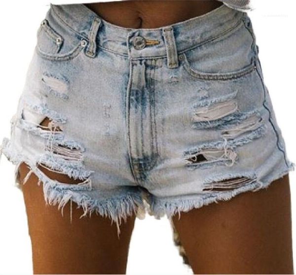

women jean shorts fashion designer washed ripped fringe shorts womens casual distrressed vintage pants high waist, Blue