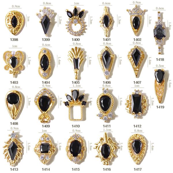 

nail art decorations 2 pcs charm black zircon 3d luxury shiny diamond style crystal jewelry manicure design accessories, Silver;gold