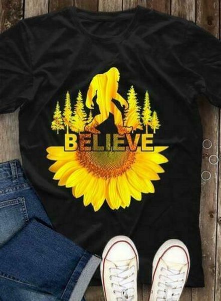 

sunflower bigfoot believe men t-shirt black cotton s-3xl made in usa plus size tee shirt