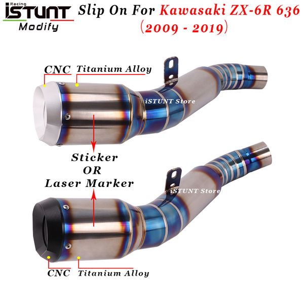 

slip on for zx-6r zx6r 636 2009 - 2020 motorcycle exhaust escape modified titanium alloy middle link pipe cnc muffler