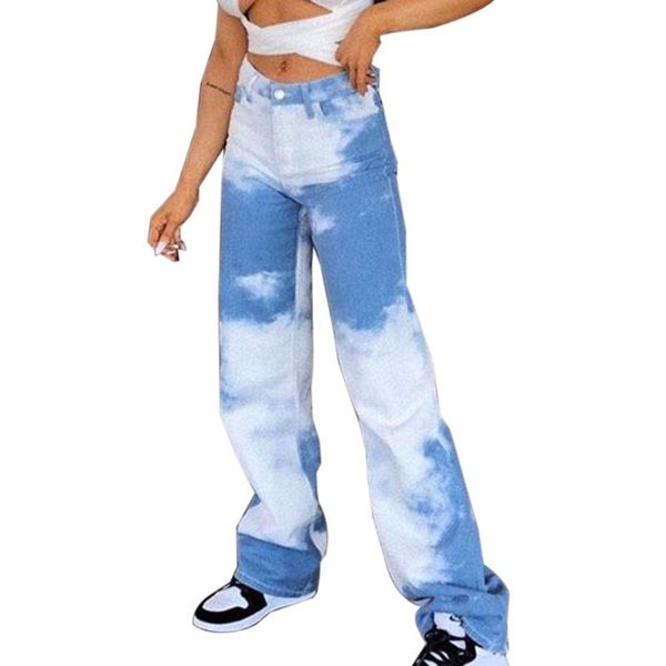 

wish lady tie dye printed high rise sweatpants streetwear casual hip hop wide leg pants autumn women trousers, Black;white