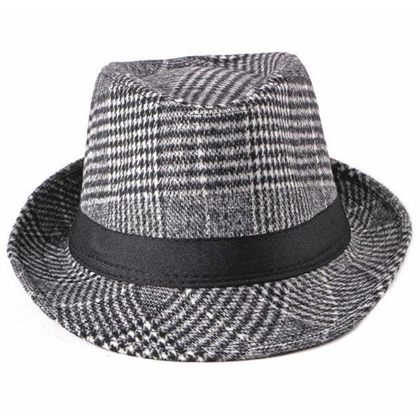 

ht2203 autumn winter wool hats men women plaid trilby hats with band vintage retro men fedora male jazz fedoras, Blue;gray