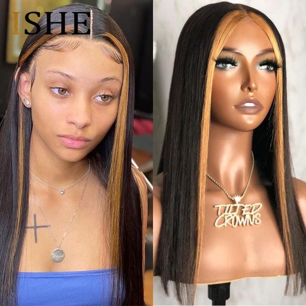

lace wigs ombre black with blonde highlight wig t front human hair brazilian straight hd bleach knots remy 150, Black;brown