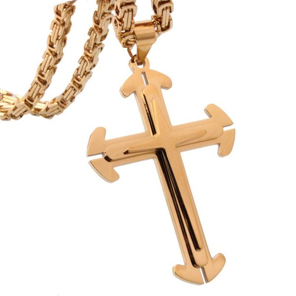 

chains stainless steel big christ jesus cross necklace gold color men's crucifix necklaces pendants male christian jewelry for men, Silver