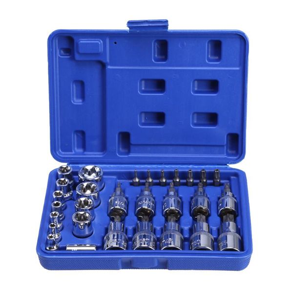 

29pc security torx star socket & bit male female e & t sockets bit set ratchet screwdriver for mechanics engineers repair