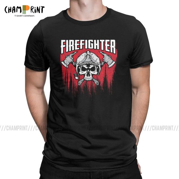 

funny firefighter skull t-shirt for men crew neck cotton t shirt fireman short sleeve tees plus size clothes
