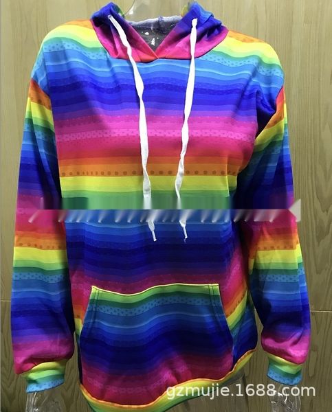 

2020 new fashion rainbow printed hooded pocket women's casual sweatersweater 2020 new fashion rainbow printed hooded pocket women, Black