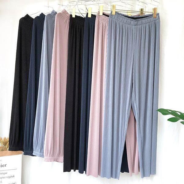 

women's pants summer loose slimming sunken stripe pleated pants, Black