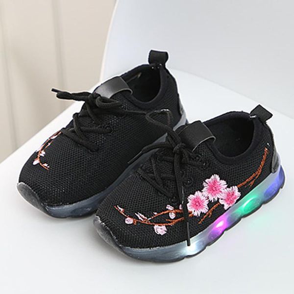 

luminous sneakers glowing mesh optic fabric ligtoddler infant flag baby girls boys breathable led luminous sport shoes sneakers, Black