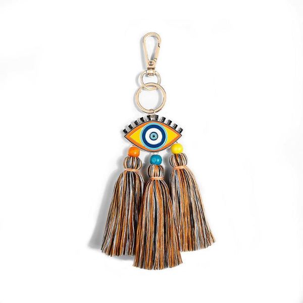 

enamel evil eyes 3 boho silk tassel dangle drops keychains for women boho silk tassel drop key chains handmade keychains, Silver