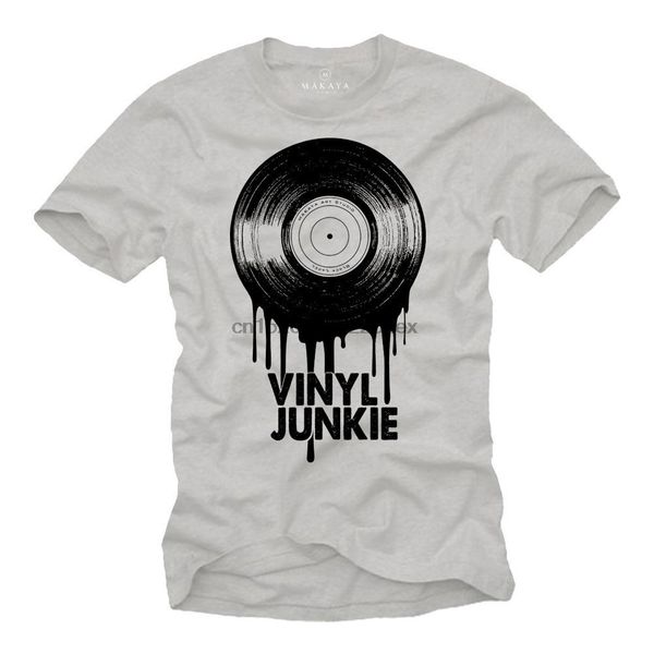 

mens music shirt vinyl junkie with print in black light grey s-xxxl men t shirt