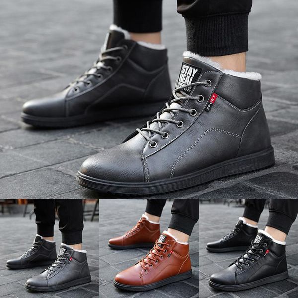 

autumn winter men's outdoor boots wear non-slip retro shoes men's vulcanize shoes solid warm lace-up boots zapatillas #g3, Black